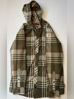 Burton Dryride Olive and Tan Plaid Hooded Jacket